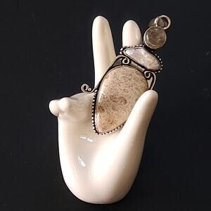 Fossilized Shell & Pearl Sterling Silver Pendant Necklace - Boho Elegance